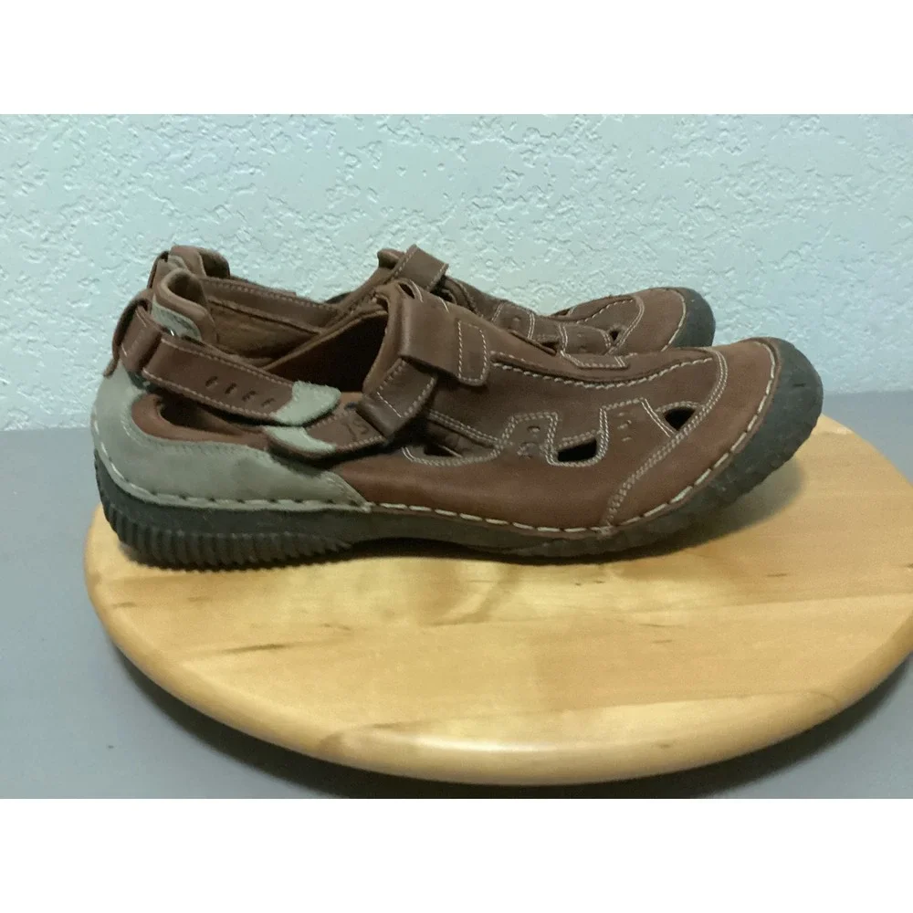 JS Josef Seibel Leather Sandals Men 45 11.5-12 Brown Fisherman Hook Loop Comfort